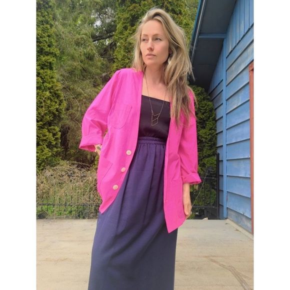 Vintage Jaxsport 100% silk navy maxi skirt - made in Vancouver - Picture 9 of 14